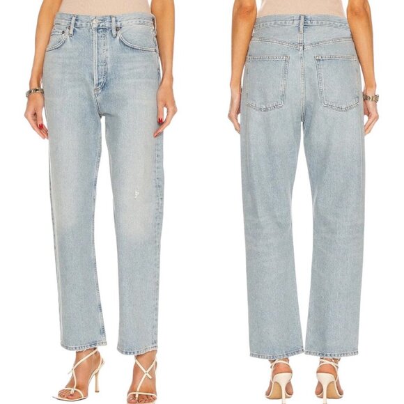 New Agolde 90s Mid Rise Loose Fit Straight Leg Jeans Size 24 In Semi Tropic Wash - Picture 1 of 16